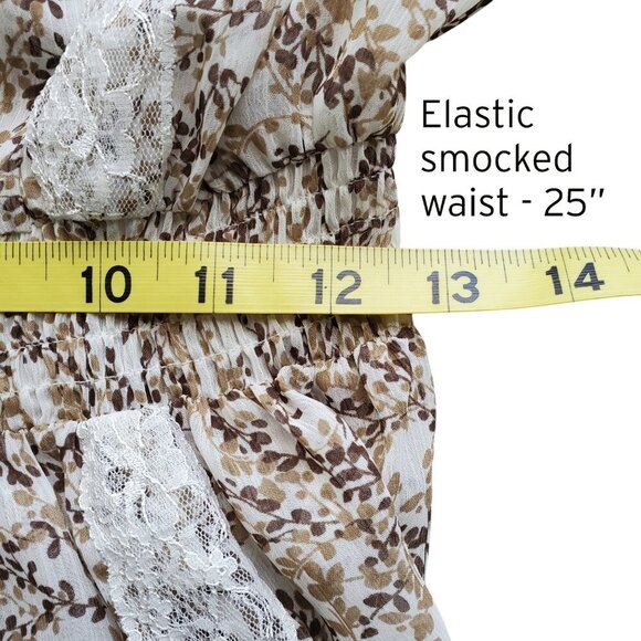 Candie's Cottagecore Floral Lace Trim Balloon Sleeve Semi sheer Peplum waist L - Picture 12 of 16